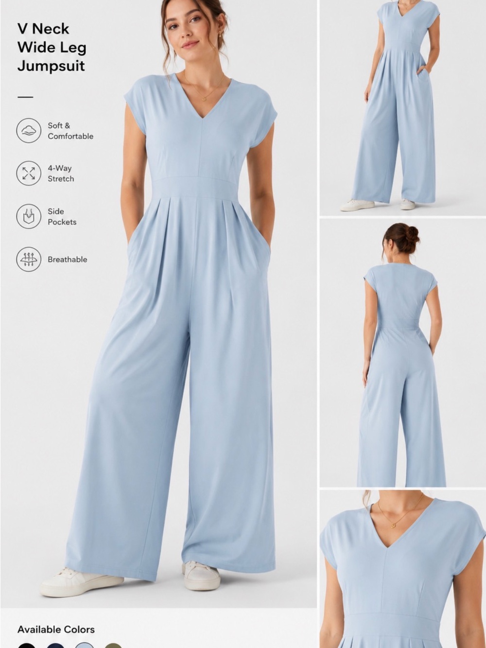 HALARA Light Blue V-Neck Wide-Leg Jumpsuit